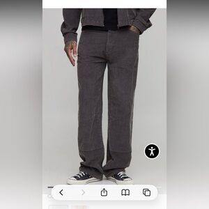 Boohooman Tall Washed Cord Relaxed Fit Carpenter Trousers Charcoal 34 L